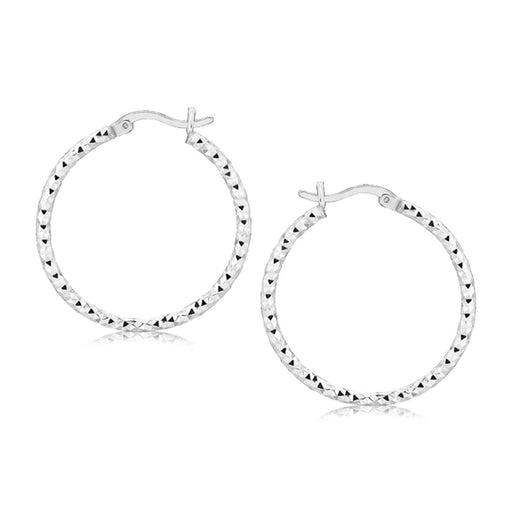 Bids.com Sterling Silver Faceted Motif Hoop Earrings with Rhodium Plating Earrings