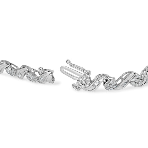 Bids.com 10K White Gold 2.00 Cttw Round-Cut and Baguette-Cut Diamond Floral Design Swirl Link 7" Bracelet (I-J Color, I1-I2 Clarity) Bracelets