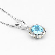Bids.com 2.32 Carat Genuine Swiss Blue Topaz and White Diamond 14K Yellow Gold with .925 Sterling Silver Pendant Pendants
