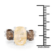Bids.com 5.75 Carat Genuine Golden Rutile & Smoky Quartz .925 Sterling Silver Ring Rings