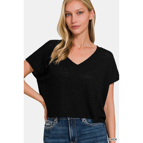 Zenana V-Neck Short Sleeve Crop T-Shirt