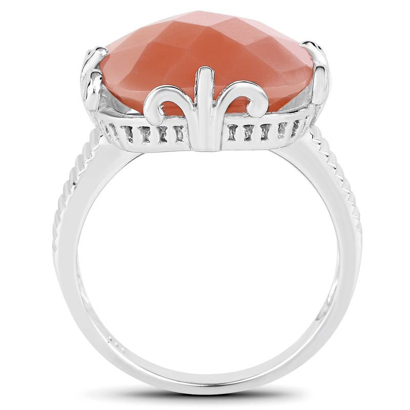 Bids.com 12.75 Carat Genuine Peach Moonstone .925 Sterling Silver Ring Rings