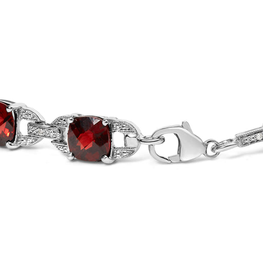 Bids.com .925 Sterling Silver 7x7mm Checkered Cushion Red Garnet and Diamond Accent Fashion Tennis Link Bracelet (I-J Color, I1-I2 Clarity) - Size 7" Inch Bracelets