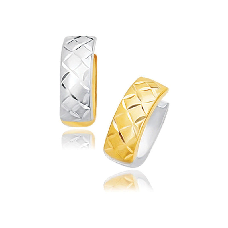 Bids.com 14k Two-Tone Gold Reversible Quilted Hinged Hoop Huggie Earrings Earrings