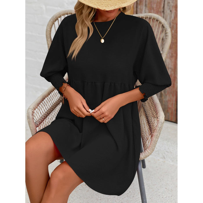 Round Neck Lantern Sleeve Mini Dress