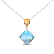 Bids.com 18K White and Yellow Gold Diamond Accent and Yellow Citrine and Sky Blue Topaz Gemstone Dangle Drop 18" Pendant Necklace (G-H Color, SI1-SI2 Clarity) Necklaces