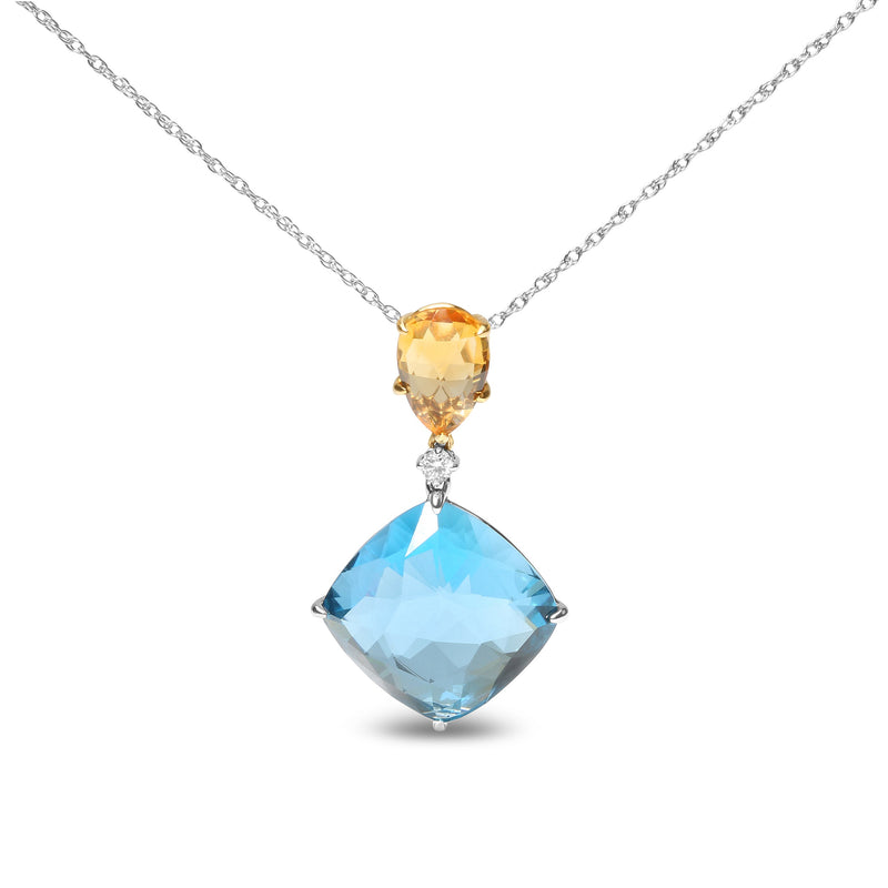 Bids.com 18K White and Yellow Gold Diamond Accent and Yellow Citrine and Sky Blue Topaz Gemstone Dangle Drop 18" Pendant Necklace (G-H Color, SI1-SI2 Clarity) Necklaces