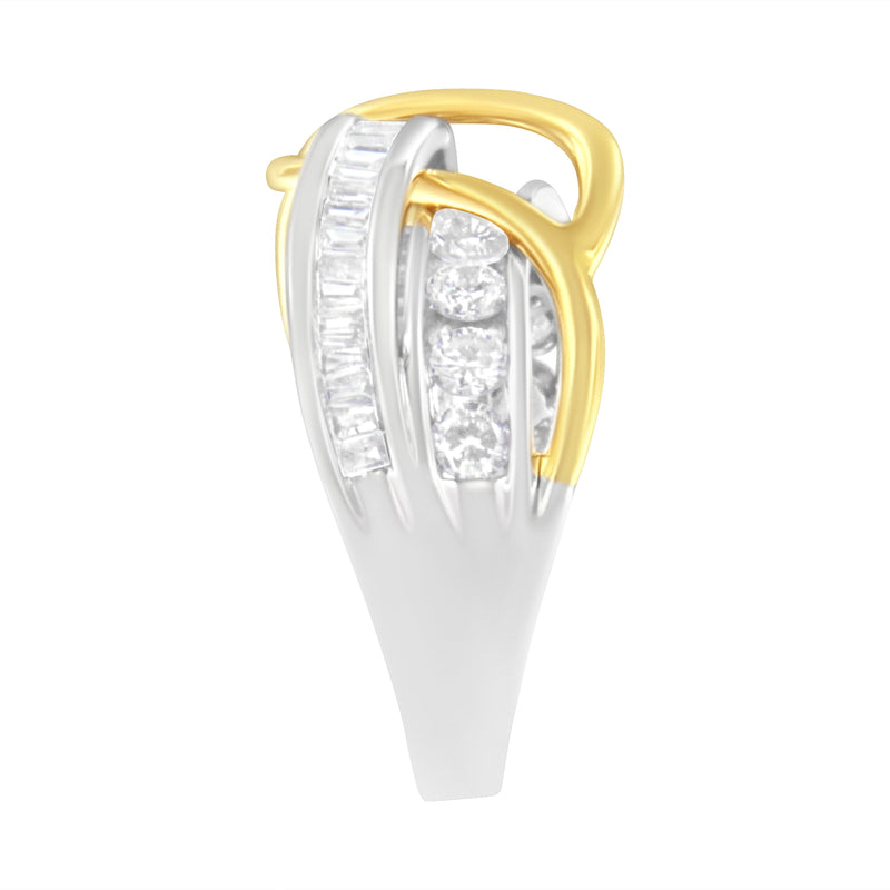 Bids.com 10K White and Yellow Gold 1 1/10 cttw Channel-Set Diamond Bypass Band Ring (J Color, I3 Clarity) - Size 7 Rings