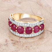 Bids.com 3.24 Carat Genuine Ruby and White Diamond 14K Yellow Gold Ring Rings