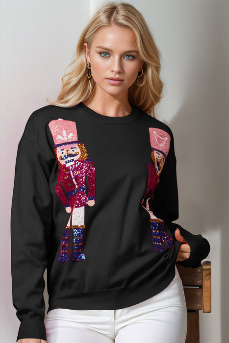 Full Size Nutcracker Sequin Long Sleeve Sweater