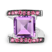 Bids.com 6.90 Carat Genuine Amethyst and Rhodolite .925 Sterling Silver Ring Rings