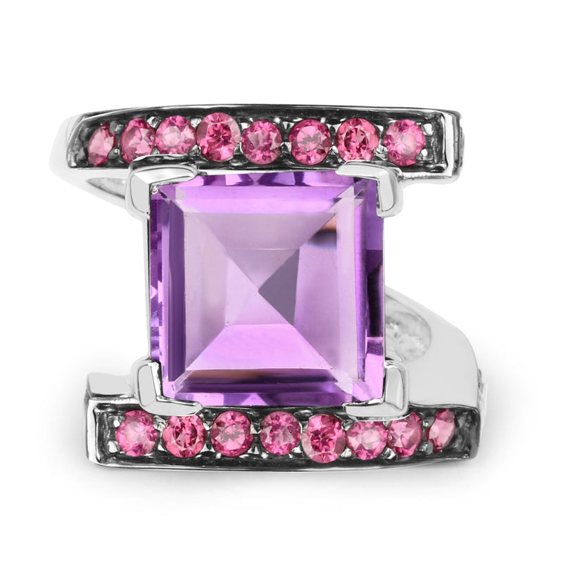 Bids.com 6.90 Carat Genuine Amethyst and Rhodolite .925 Sterling Silver Ring Rings