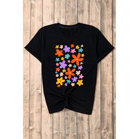 Flower Graphic Round Neck Short Sleeve T-Shirt