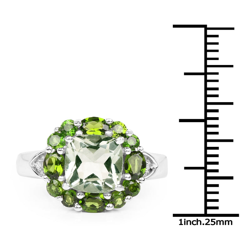 Bids.com 3.49 Carat Genuine Green Amethyst, Chrome Diopside & White Topaz .925 Sterling Silver Ring Rings
