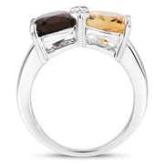 Bids.com 5.01 Carat Genuine Smoky Quartz, Citrine and White Sapphire .925 Sterling Silver Ring Rings