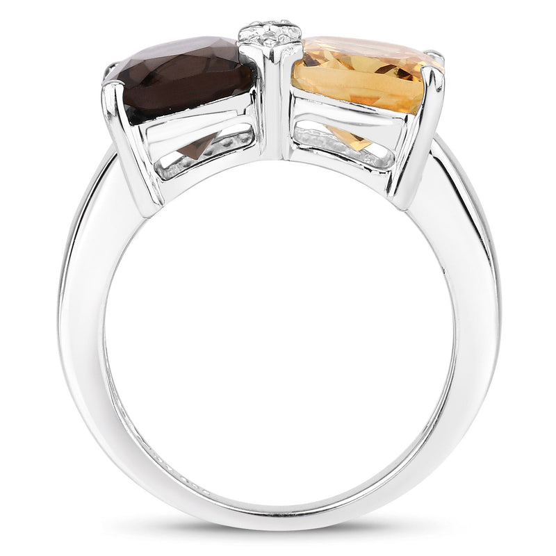Bids.com 5.01 Carat Genuine Smoky Quartz, Citrine and White Sapphire .925 Sterling Silver Ring Rings
