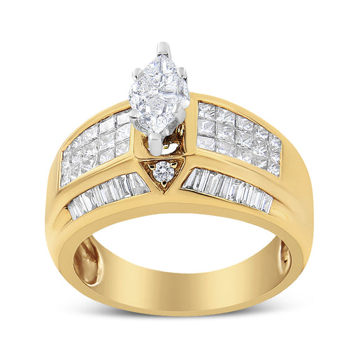 Bids.com 14K Yellow and White Gold 1 3/4 Cttw Round, Baguette, Princess and Pie-Cut Diamond Ring (H-I Color, SI1-SI2 Clarity) Rings