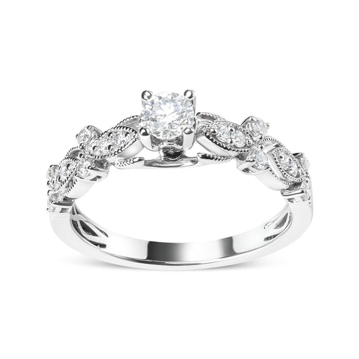 Bids.com 14K White Gold 1/2 Cttw Diamond Vintage Style Engagement Ring (G-H Color, VS2-SI1 Clarity) - Size 7 Rings