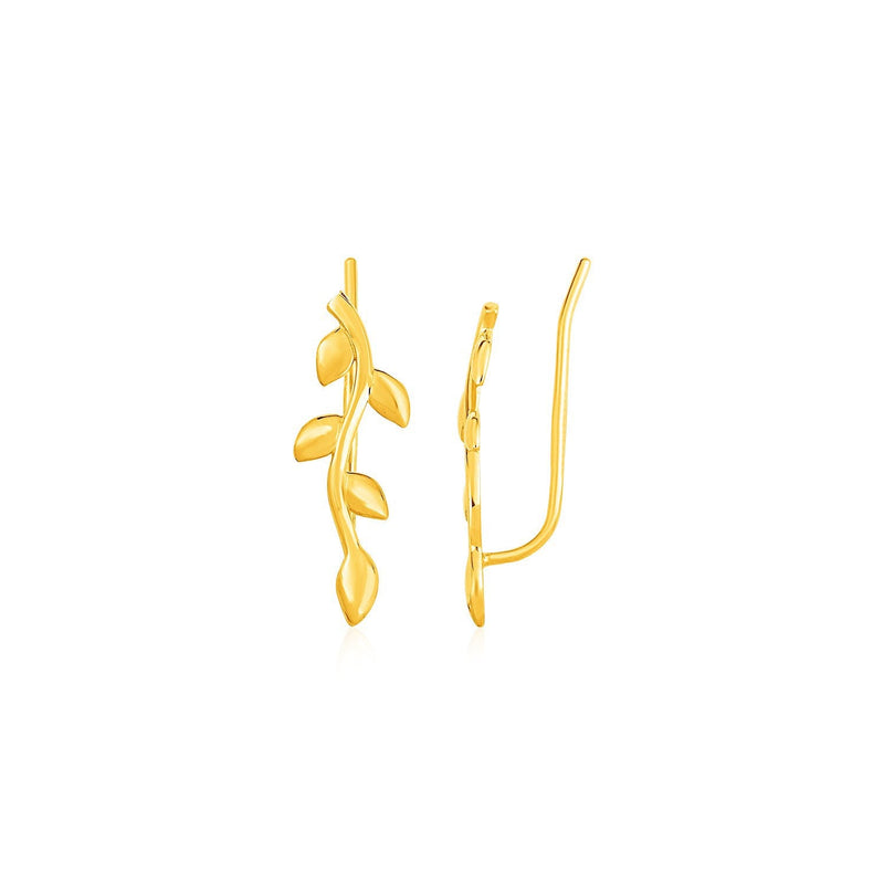 Bids.com Leafy Branch Motif Climber Earrings in 14k Yellow Gold Earrings