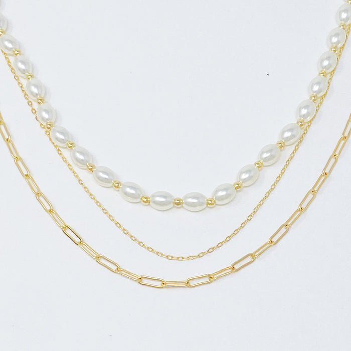 Layered Pearl And Chain Necklace