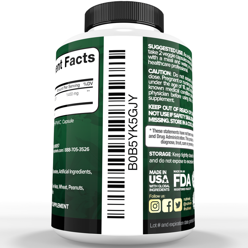 Nutrivein Nutrivein Premium Citrus Bergamot Supplement 1400mg 25:1 Bergamia Extract - 60 Day Supply - 120 Capsules