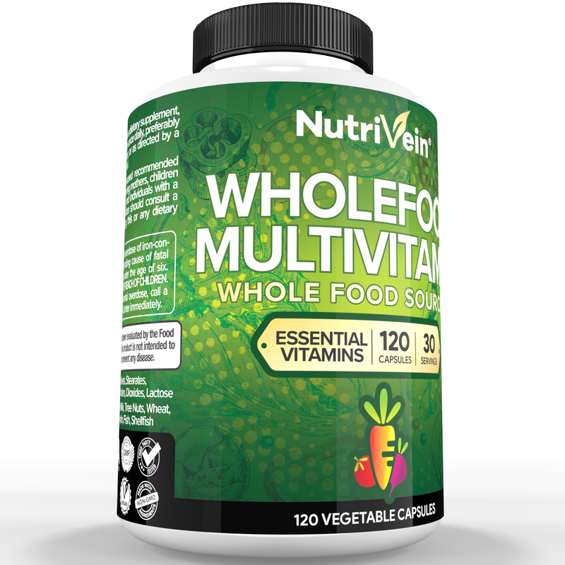 Nutrivein Nutrivein Whole Food Multivitamin for Men & Women – 120 Vegan Multivitamin Caps for Adults 30-VCX3-GNPU