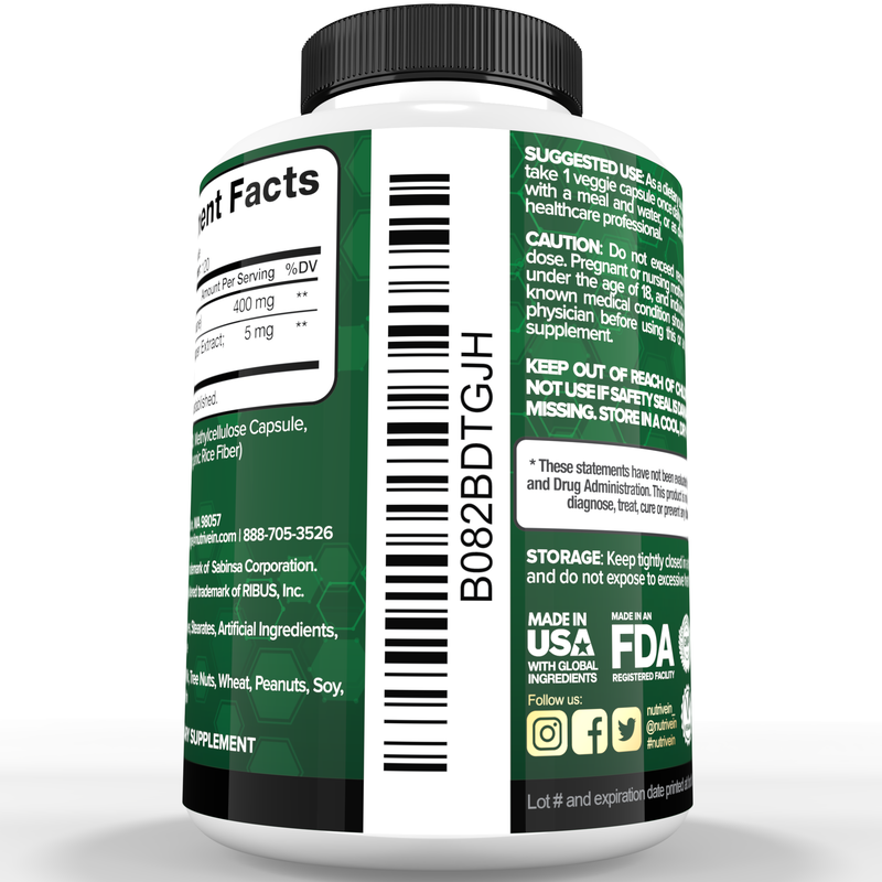 Nutrivein DIM Supplement 400mg Diindolylmethane Plus Bioperine - 120 Capsules 02-WL4T-HRHE