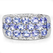 Bids.com 2.76 Carat Genuine Tanzanite and White Topaz .925 Sterling Silver Ring Rings