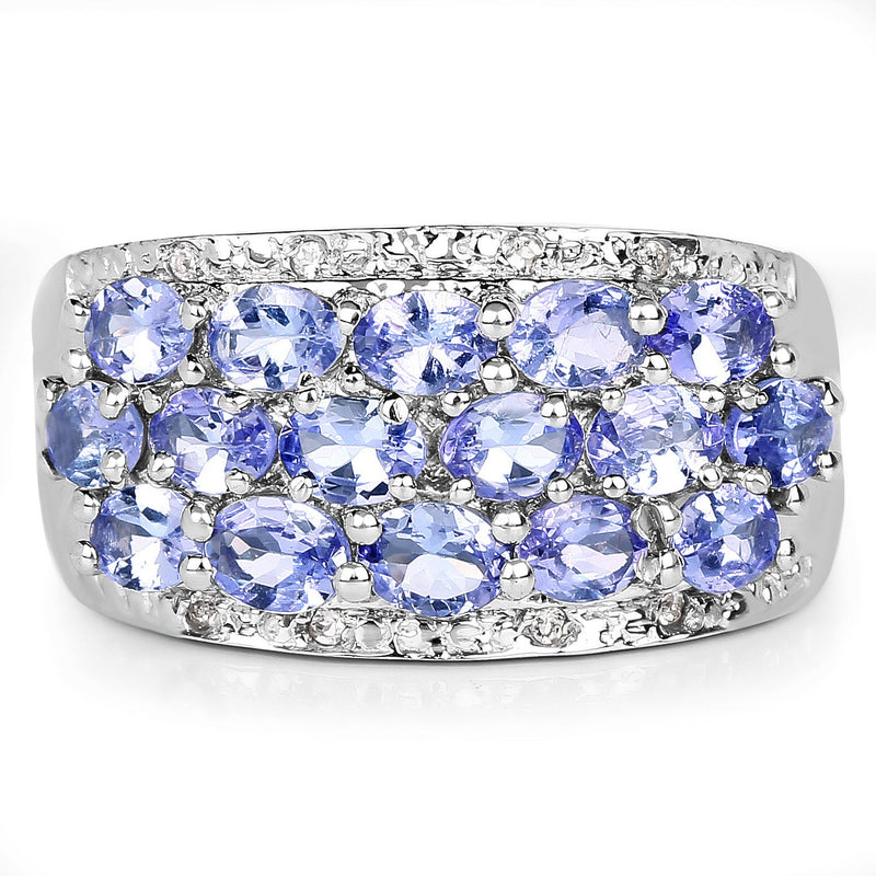 Bids.com 2.76 Carat Genuine Tanzanite and White Topaz .925 Sterling Silver Ring Rings