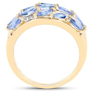 Bids.com 14K Yellow Gold Plated 1.56 Carat Genuine Tanzanite and White Topaz .925 Sterling Silver Ring Rings