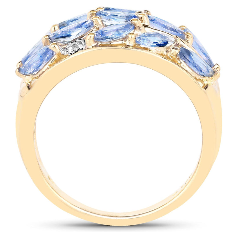Bids.com 14K Yellow Gold Plated 1.56 Carat Genuine Tanzanite and White Topaz .925 Sterling Silver Ring Rings