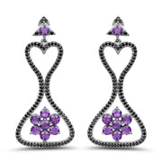 Bids.com 6.31 Carat Genuine Amethyst & Black Spinel .925 Sterling Silver Earrings Earrings