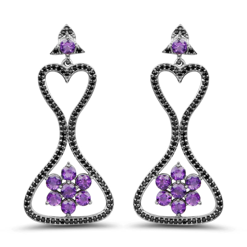 Bids.com 6.31 Carat Genuine Amethyst & Black Spinel .925 Sterling Silver Earrings Earrings