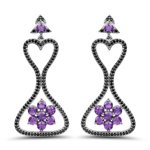 Bids.com 6.31 Carat Genuine Amethyst & Black Spinel .925 Sterling Silver Earrings Earrings