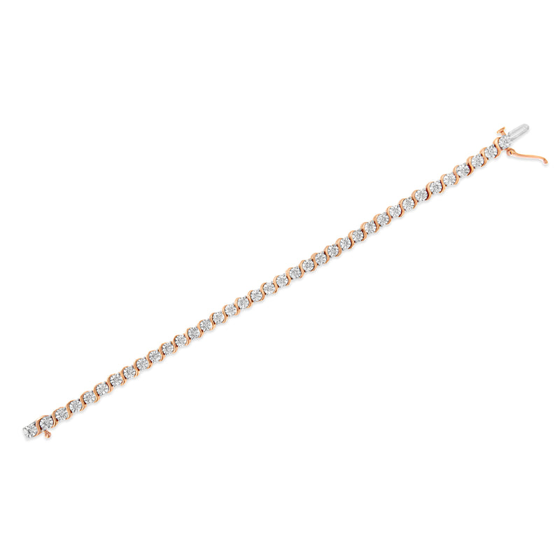 Bids.com 14K Rose Gold Plated .925 Sterling Silver 1/4 Cttw Diamond Round Miracle Plate and "S" Link Tennis Bracelet (I-J Color, I2- I3 Clarity) - 7" Bracelets