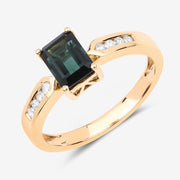 Bids.com 1.19 Carat Genuine Green Tourmaline and White Diamond 14K Yellow Gold Ring Rings