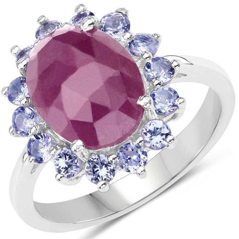 Bids.com 5.53 Carat Genuine Pink Sapphire & Tanzanite .925 Sterling Silver Ring Rings
