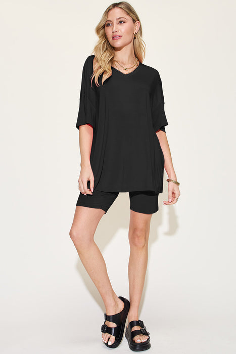 Bamboo V-Neck Drop Shoulder T-Shirt and Shorts Set