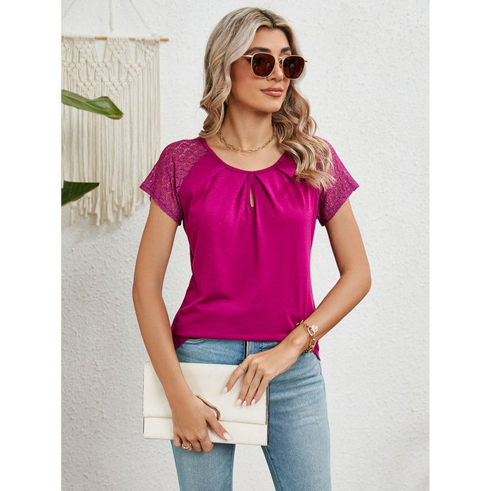 Lace Detail Round Neck Short Sleeve T-Shirt