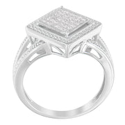 Bids.com .925 Sterling Silver 1/3 Cttw Invisible Set Princess-Cut Diamond Rhombus and Beaded Halo Ring (H-I Color, SI1-SI2 Clarity) - Ring Size 7 Rings