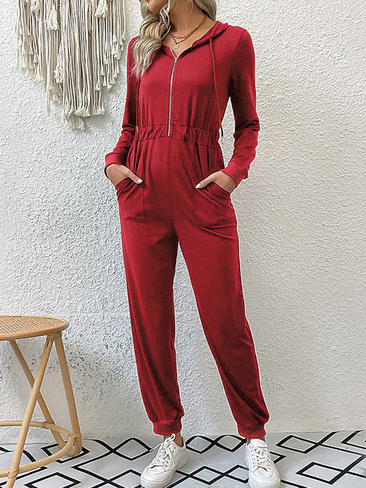 Skinny Elasticity Split-Joint Zipper Hooded Jumpsuits by migunica