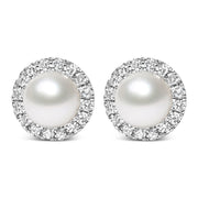 Bids.com 10K White Gold 4.5mm Cultured Freshwater Pearl and 1/7 Cttw Diamond Halo Stud Earring (I-J Color, I1-I2 Clarity) Earrings