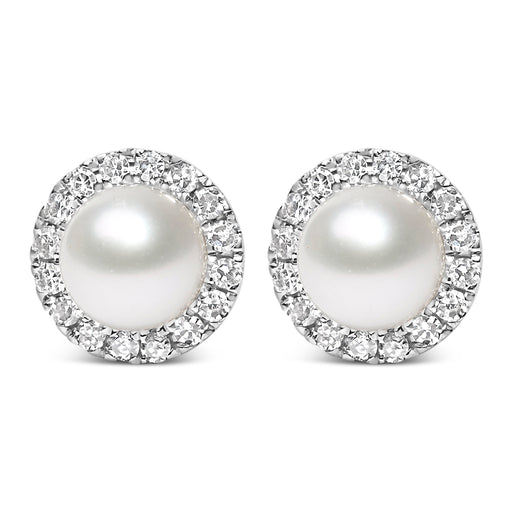 Bids.com 10K White Gold 4.5mm Cultured Freshwater Pearl and 1/7 Cttw Diamond Halo Stud Earring (I-J Color, I1-I2 Clarity) Earrings