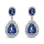 Bids.com 18K White Gold Blue Sapphire 2 3/4 Cttw Diamond Halo Drop Dangle Earring (G-H Color, SI1-SI2 Clarity) Earrings