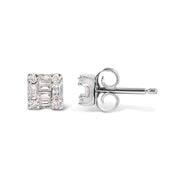 Bids.com 10K White Gold 1/7 Cttw Round and Baguette Diamond Mosaic Square Stud Earrings (H-I Color, I1-I2 Clarity) Earrings