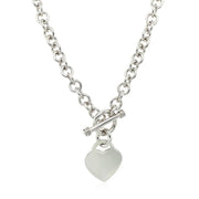 Bids.com Sterling Silver Rhodium Plated Rolo Chain Necklace with a Heart Toggle Charm Necklaces