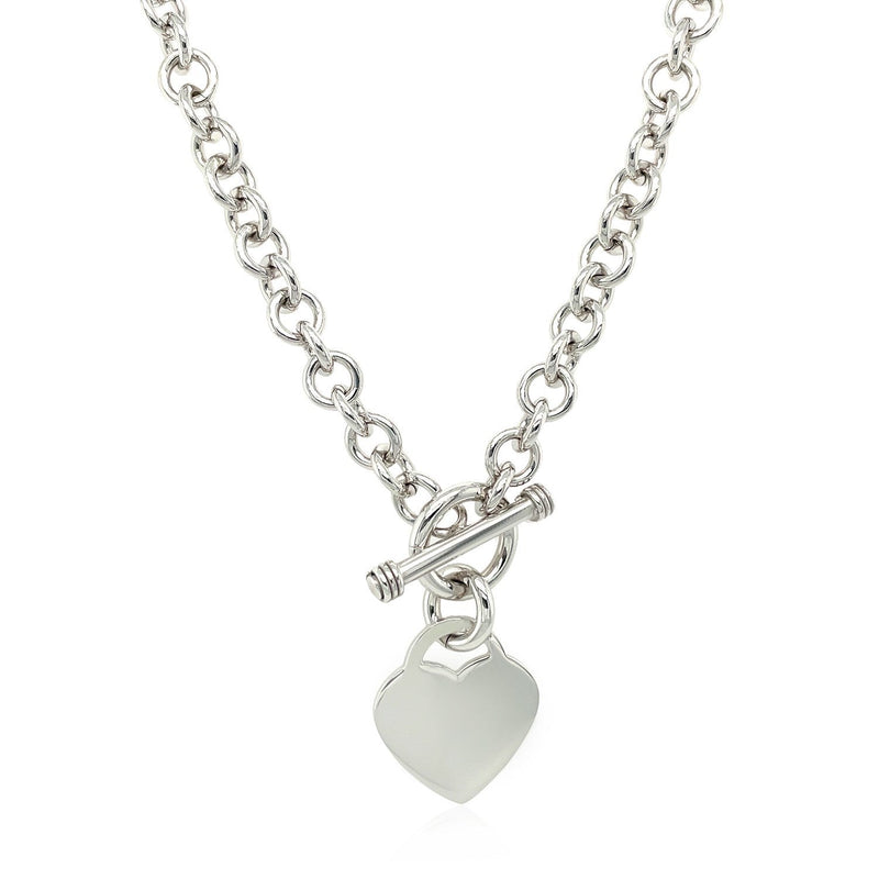 Bids.com Sterling Silver Rhodium Plated Rolo Chain Necklace with a Heart Toggle Charm Necklaces