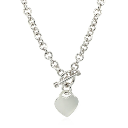 Bids.com Sterling Silver Rhodium Plated Rolo Chain Necklace with a Heart Toggle Charm Necklaces