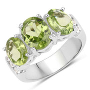 Bids.com 4.14 Carat Genuine Peridot and White Topaz .925 Sterling Silver Ring Rings