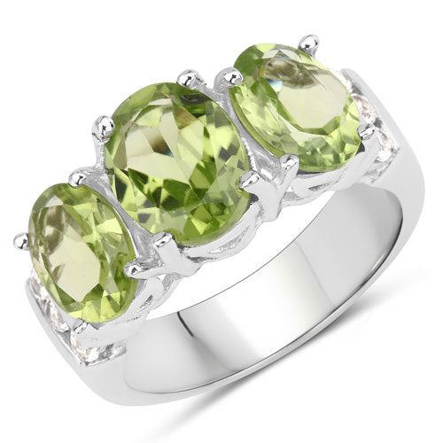 Bids.com 4.14 Carat Genuine Peridot and White Topaz .925 Sterling Silver Ring Rings